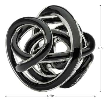 Torre & Tagus Orbit Hand Blown Glass Infinity Knot Sculpture - 4.5 Inch Glass Art Black Knot Decor Ball for Home Decor, Small Centerpiece Table Decoration for Home Interior (Solid Black)
