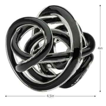 Torre & Tagus Orbit Hand Blown Glass Infinity Knot Sculpture - 4.5 Inch Glass Art Black Knot Decor Ball for Home Decor, Small Centerpiece Table Decoration for Home Interior (Solid Black)