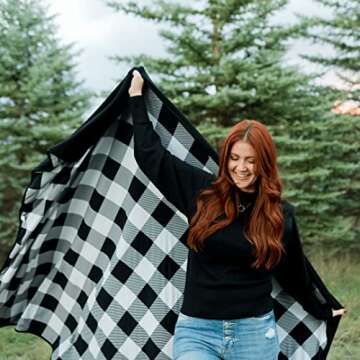 Soft Oversized Throw Blanket - Super Cozy Adult Size Large Swaddle Blankets for Bed, Sofa, Couch - Lightweight Jersey Knit Comfort Throws 57x72 Inch Long (Black Buffalo Plaid)