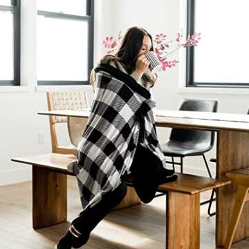 Soft Oversized Throw Blanket - Super Cozy Adult Size Large Swaddle Blankets for Bed, Sofa, Couch - Lightweight Jersey Knit Comfort Throws 57x72 Inch Long (Black Buffalo Plaid)