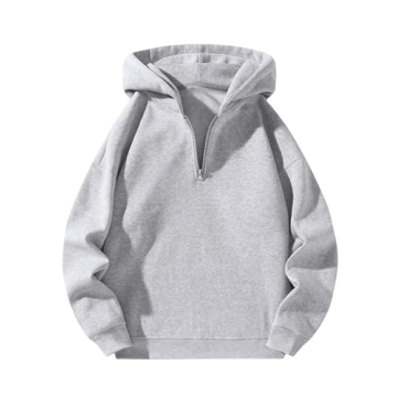 SOLY HUX Men's Comfortable Quarter Zip Hoodie - Light Grey Stylish Pullover