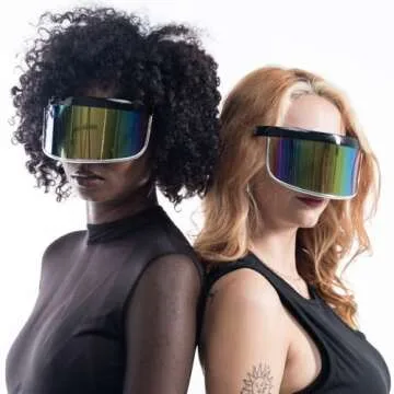 GloFX Rainbow Mirror Visor Sunglasses – Oversized Full Face Festival Accessories, Reflective Cyberpunk Glasses for Rave Essentials, Rave Outfits & UV Protection