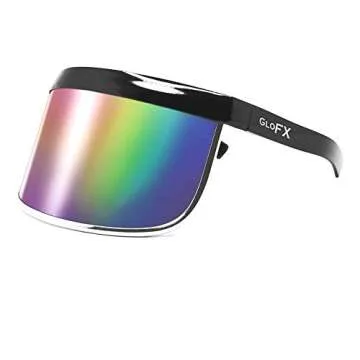 GloFX Rainbow Mirror Visor Sunglasses – Oversized Full Face Festival Accessories, Reflective Cyberpunk Glasses for Rave Essentials, Rave Outfits & UV Protection