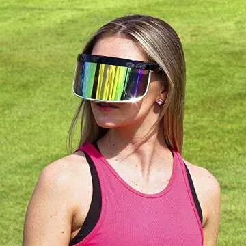 GloFX Rainbow Mirror Visor Sunglasses – Oversized Full Face Festival Accessories, Reflective Cyberpunk Glasses for Rave Essentials, Rave Outfits & UV Protection