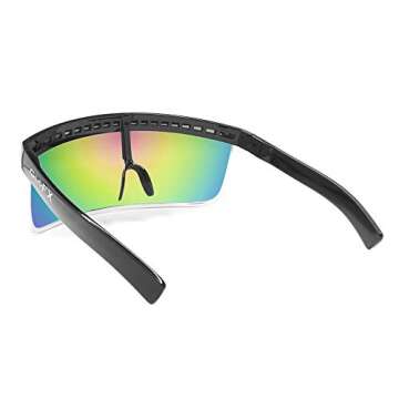 GloFX Rainbow Mirror Visor Sunglasses – Oversized Full Face Festival Accessories, Reflective Cyberpunk Glasses for Rave Essentials, Rave Outfits & UV Protection
