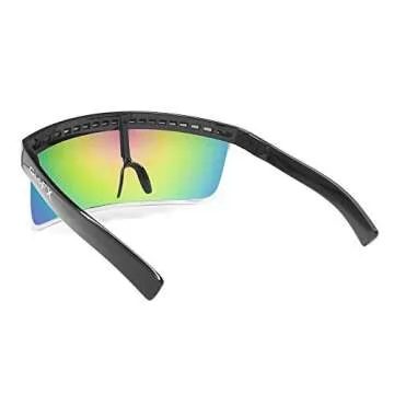 GloFX Rainbow Mirror Visor Sunglasses – Oversized Full Face Festival Accessories, Reflective Cyberpunk Glasses for Rave Essentials, Rave Outfits & UV Protection