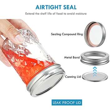 YEBODA 12 Pack 8 oz Mason Jars with Airtight Lids