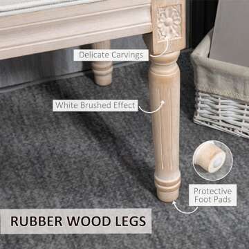 HOMCOM Bedroom End of Bed Bench, 46" Upholstered Entryway Bench with Button Tufted, Thick Padding and Wood Legs, French Vintage Style Linen-Feel Ottoman Bench for Hallway, Living Room, Cream White