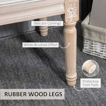 HOMCOM Bedroom End of Bed Bench, 46" Upholstered Entryway Bench with Button Tufted, Thick Padding and Wood Legs, French Vintage Style Linen-Feel Ottoman Bench for Hallway, Living Room, Cream White