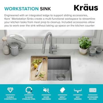 KRAUS Kore 23-Inch Undermount Workstation Stainless Steel Sink