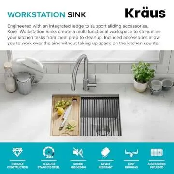 KRAUS Kore 23-Inch Undermount Workstation Stainless Steel Sink