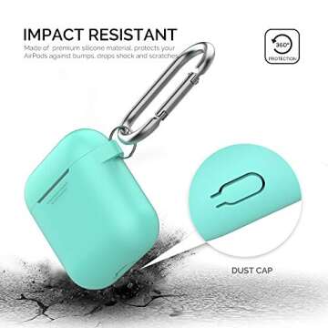 AhaStyle Upgrade Silicone Case Protective Cover [Front LED Visible] Compatible with Apple AirPods 2 & 1 (Mint Green)