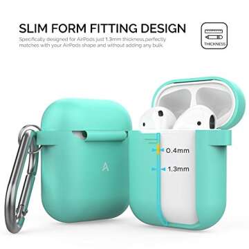 AhaStyle Upgrade Silicone Case Protective Cover [Front LED Visible] Compatible with Apple AirPods 2 & 1 (Mint Green)
