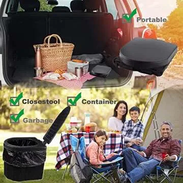 SFSUMART Camping Toilet, Universal Foldable Portable Toilet for Adult Kids, Emergency Potty with 12pc Toilet Bags for Outdoors, Car Travel, Hiking, Boating, Trip (Deep Black)