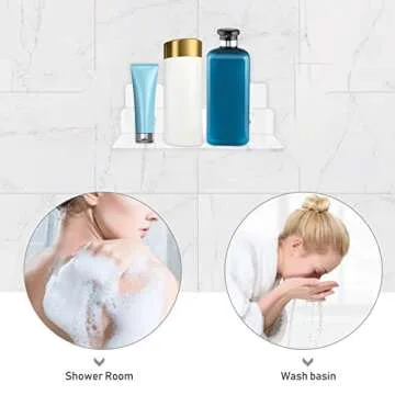 Shower Caddy Adhesive Shower Organizer: 2 Pcs Shower Shelf Wall Mounted, Bathroom Floating Shelf Clear Acrylic Shower Organizer No Drilling Shower Racks for Shampoo, Body Wash, Soap