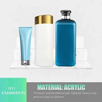 Shower Caddy Adhesive Shower Organizer: 2 Pcs Shower Shelf Wall Mounted, Bathroom Floating Shelf Clear Acrylic Shower Organizer No Drilling Shower Racks for Shampoo, Body Wash, Soap