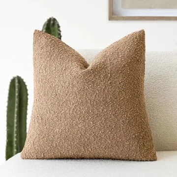 Foindtower Decorative Boucle Throw Pillow Covers – Cozy Textured Accent Cushion 22 x 22 Inch, Toba...