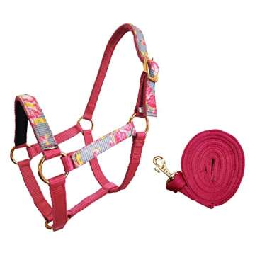 Tahoe Tack Patterned Nylon Mini Horse Halters with Padded Noseband and Matching 7’ Soft Grip Lead ...