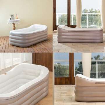 ThermaeStudio® Inflatable portable bath tub for adults with Cordless Dual Function Electric Air Pump Free-Standing Blow Up Bathtub with Foldable Portable Feature(Lightcoffe)