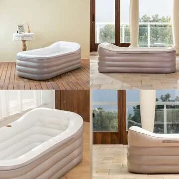 ThermaeStudio® Inflatable portable bath tub for adults with Cordless Dual Function Electric Air Pump Free-Standing Blow Up Bathtub with Foldable Portable Feature(Lightcoffe)