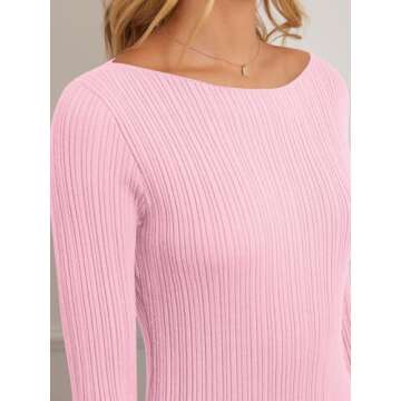 MEROKEETY Women's 2024 Long Sleeve Bodycon Sweater Dress Fall Crew Neck Ribbed Knit Maxi Dresses, LightPink, L