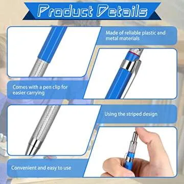 Nezyo 4 Pieces Welder Pencil with 60 Pieces Round Refills Mechanical Pencil Metal Marker Pen for Construction Workers, Metal Work, Welders, Plumbers, Framers (Black, Red, Yellow, Silver)