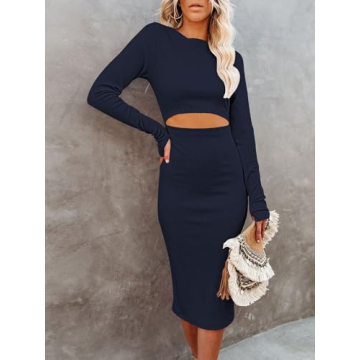 Stylish Pink Queen Women's Long Sleeve Bodycon Dress in Navy