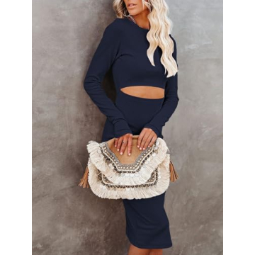 Stylish Pink Queen Women's Long Sleeve Bodycon Dress in Navy