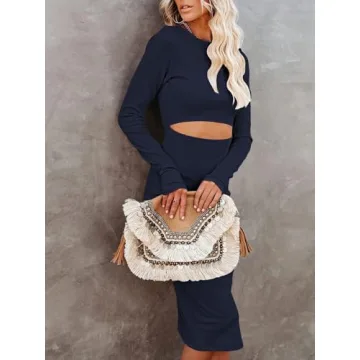 Stylish Pink Queen Women's Long Sleeve Bodycon Dress in Navy