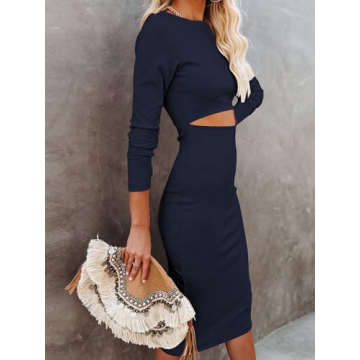 Stylish Pink Queen Women's Long Sleeve Bodycon Dress in Navy
