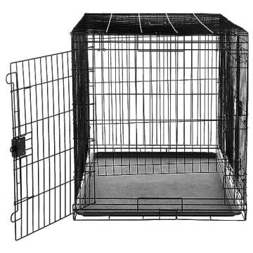 Amazon Basics Durable, Foldable Metal Wire Dog Crate with Tray, Double Door, 48 x 30 x 32.5 Inches, Black