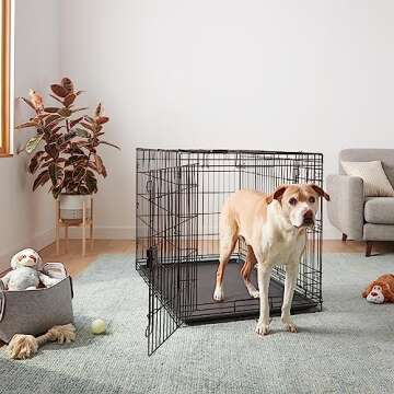 Amazon Basics Durable, Foldable Metal Wire Dog Crate with Tray, Double Door, 48 x 30 x 32.5 Inches, Black