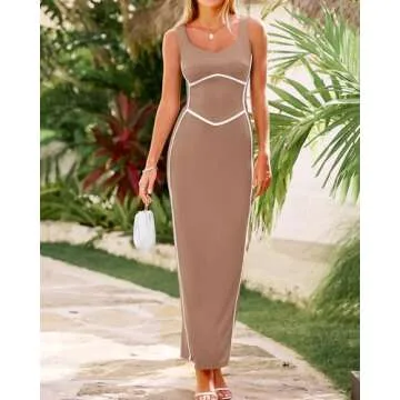 BTFBM Women Maxi Bodycon Square Neck Sleeveless Dress
