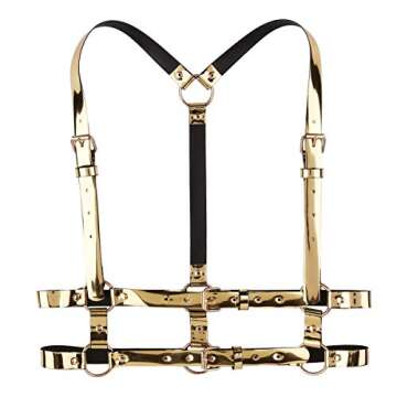 FEESHOW Unisex Faux Leather Adjustable Chest Harness with Buckles and Rings