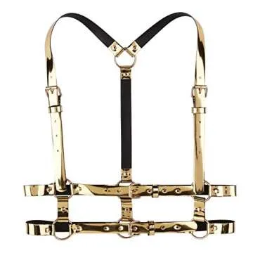 FEESHOW Unisex Faux Leather Adjustable Chest Harness with Buckles and Rings