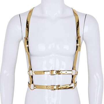 FEESHOW Unisex Faux Leather Body Chest Harness Adjustable Style