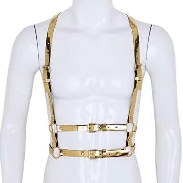 FEESHOW Unisex Faux Leather Body Chest Harness Adjustable Style