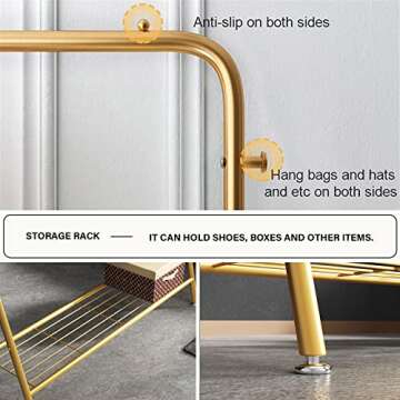Stylish YMHT Gold Clothes Rack with Shelves for Easy Organization