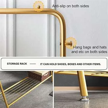 Stylish YMHT Gold Clothes Rack with Shelves for Easy Organization