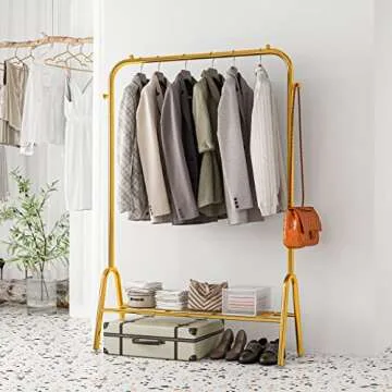 Stylish YMHT Gold Clothes Rack with Shelves for Easy Organization