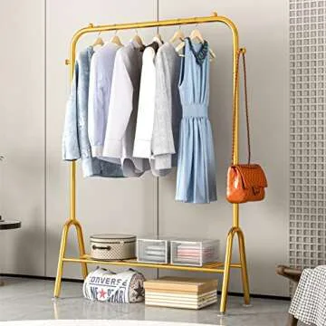 Stylish YMHT Gold Clothes Rack with Shelves for Easy Organization