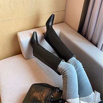 Goolita Women's Stiletto Heel Knee High Boots Square Toe Slip On Fold Over Boots For Women Leather Comfortable Dress Tall Boots