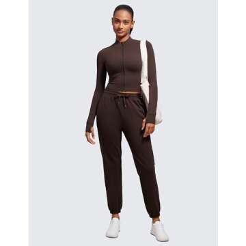 CRZ YOGA Womens Butterluxe Full Zip Cropped Workout Jacket Slim Fit Lightweight Athletic Yoga Tops with Thumb Holes Hot Fudge Brown Small