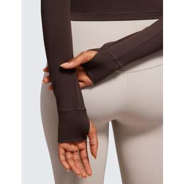 CRZ YOGA Womens Butterluxe Full Zip Cropped Workout Jacket Slim Fit Lightweight Athletic Yoga Tops with Thumb Holes Hot Fudge Brown Small