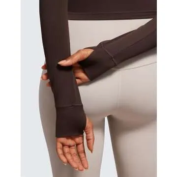 CRZ YOGA Womens Butterluxe Full Zip Cropped Workout Jacket Slim Fit Lightweight Athletic Yoga Tops with Thumb Holes Hot Fudge Brown Small