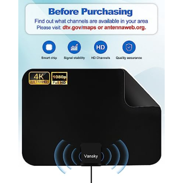 Indoor Digital Amplified HDTV Antenna with Long Coax Cable