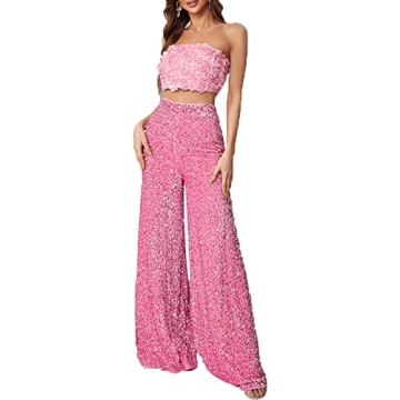Stunning 2 Piece Sequin Outfit for Prom and Parties - Taffy Pink, 2XL