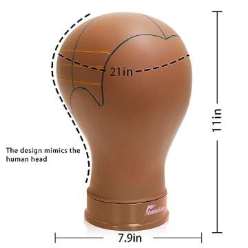 NouveauGenra Wig Head Mannequin with Marking Lines,Compatible with Wig Stand, Sturdy for 10 Years,Easy for Wig Making,Human Head Shape,21 Inch Brown.
