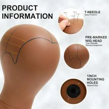 NouveauGenra Wig Head Mannequin with Marking Lines,Compatible with Wig Stand, Sturdy for 10 Years,Easy for Wig Making,Human Head Shape,21 Inch Brown.