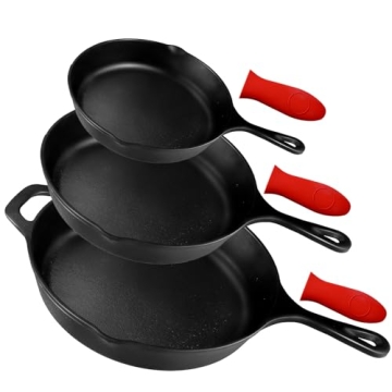 Versatile Pre-Seasoned Cast Iron Skillet Set with Heat-Resistant Holders for All Cooking Enthusiasts
